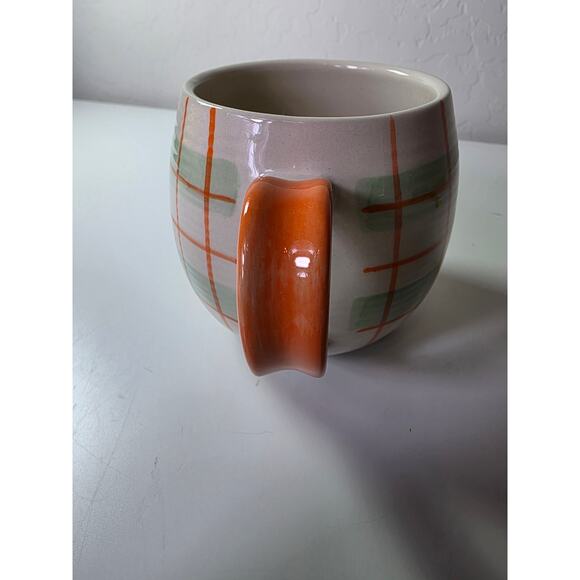 WORLD MARKET Orange Green Plaid Bubble Ceramic Coffee Mug - Picture 4 of 8